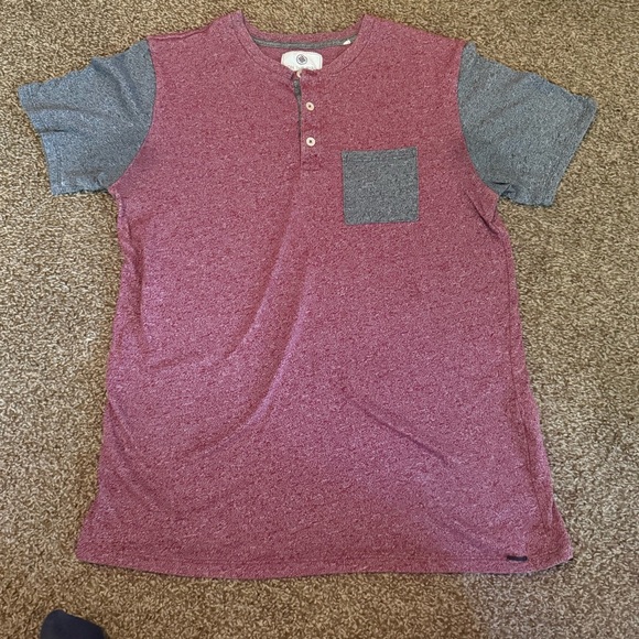On the Byas Red and Gray Henley Shirt - Picture 1 of 3